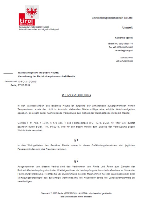 Waldbrandverordnung 1